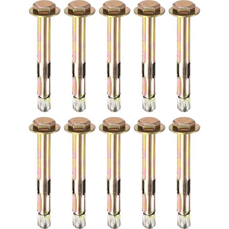 Lot de 10 boulons d'expansion hexagonaux, M8 x 80 mm, boulons d'expansion hexagonaux extérieurs en acier au carbone galvanisé, boulons en métal anti-corrosion pour béton/briques sèches (1/5)