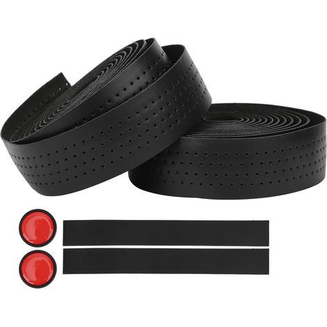 2 sangles de guidon antidérapantes en cuir PU et EVA pour vélo de route (noir) (1/5)