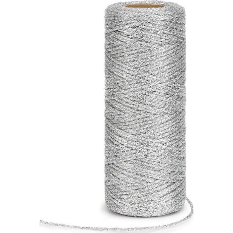 Hilo metálico plateado de 100 m, alambre navideño plateado de 1 mm para regalos, adornos navideños y decoraciones para manualidades. (1/5)