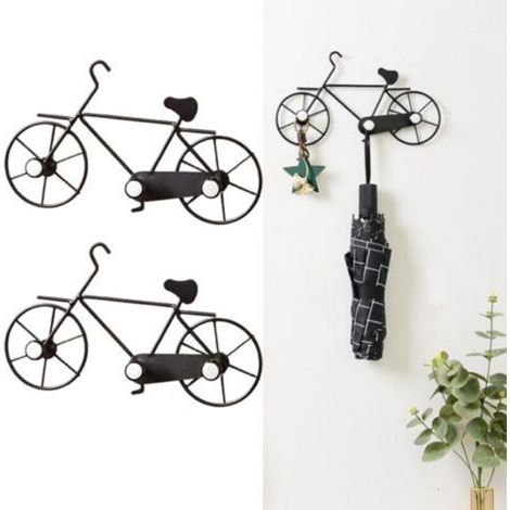 Le Fer crochet De Vélo Portemanteau Mural,Étagère Crochet de Manteau en Forme de Bicyclette Vélo Décoratif Crochet Pour Entrée Chambre Salle De Bain Salon 2 Pièce( Noir)