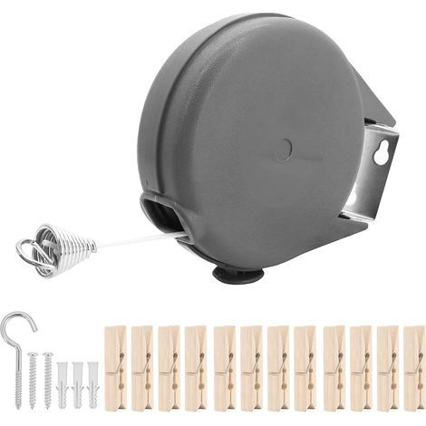 Retractable Clothesline for Indoor/Outdoor - 12m Long - Portable Clothesline with Wooden Clip - Retractable Clothesline for Camping (1/5)