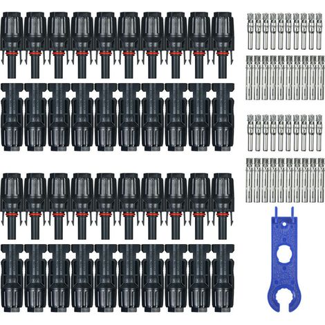 20 paires de connecteurs de cable de panneau solaire male/femelle avec outil d'assemblage de clé pour système PV (1/4)