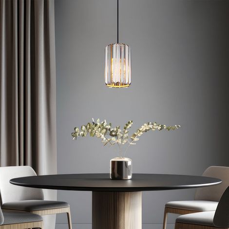 Pendelleuchte Esstischlampe Kristall Wohnzimmerlampe Hängelampe rauchfarben, Metall Holzoptik, 1x E27, DxH 13,5 x 120 cm