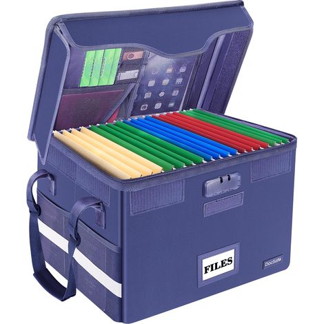 Boîte de classement ignifuge avec serrure, boîte de rangement de fichiers avec poche insérée, boîte de fichiers portable pliable avec poignée pour accrocher des lettres/dossiers juridiques, (1/5)
