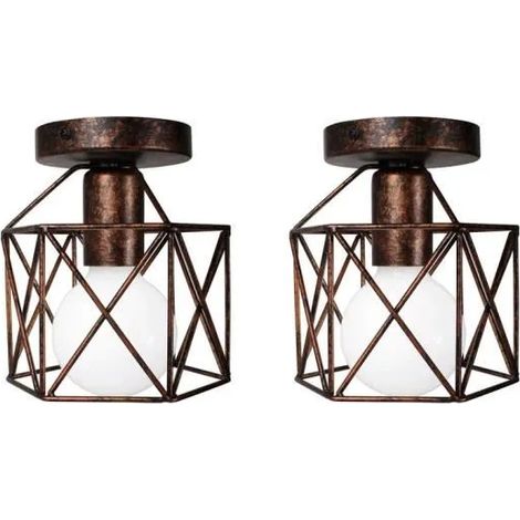 U DO LOT DE 2 Plafonnier Intérieur Lampe Cage en Fer Rouille style Vintage (1/4)