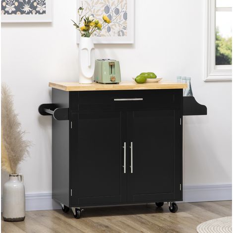 Chariot de cuisine 109/40/89 cm noir avec range-épices, porte-serviettes et grand espace de rangement (1/5)