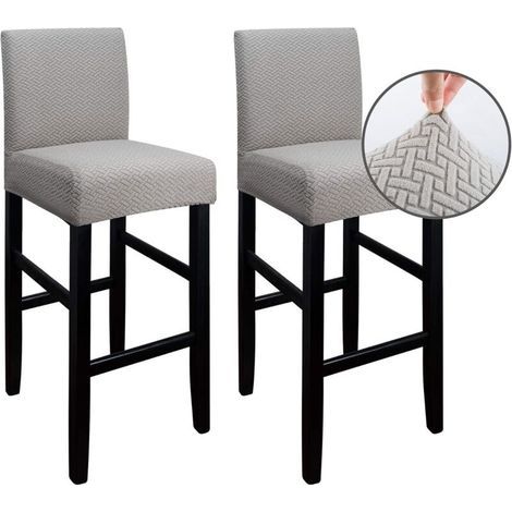 Juego de 2 fundas para taburetes de bar con respaldo, lavables, elásticas y a prueba de polvo para cocina, comedor y bares (color topo). (1/5)