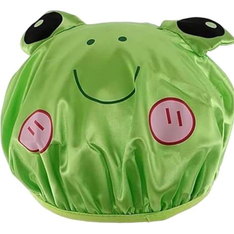 Bonnet de douche grenouille à dessin animé (lot de 1) - Bonnet de bain élastique double couche, imperméable et réutilisable, pour garçons et filles (1/5)