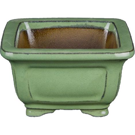 Vaso per bonsai quadrato in gres smaltato verde 9,5x9,5x5,5 cm - YP5