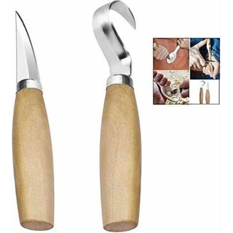 2Pièces Couteau Sculpture Bois, Couteau Croche Bois Outils de Sculpture Bois avec Manche en Bois (1/4)