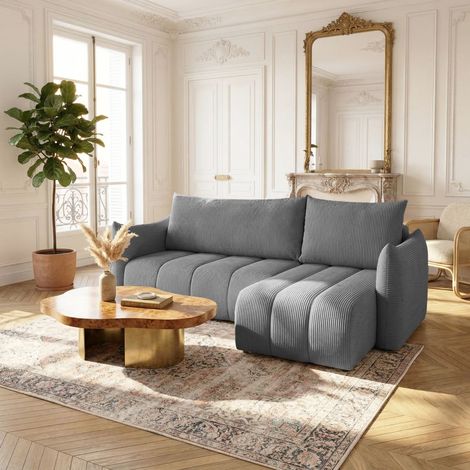 Ecksofa Schlafsofa ONTARIO XS in Stoff Poso Grau Ottomane Rechts (1/5)