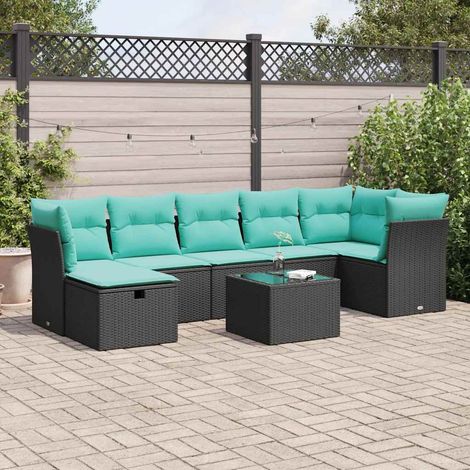 vidaXL Salon de jardin 8 pcs avec coussins noir résine tressée (1/5)