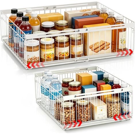 Set of 2 Sliding Kitchen Drawers, Extendable 30-51 cm, No Drilling 30-51 cm L x 40 cm D x 17 cm H Adhesive Drawer Sliding Carbon Steel Drawer Organizer Drawer Drawer Cupboard Kitchen (1/5)