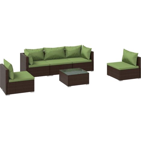6-tlg. Garten-Lounge-Set mit Auflagen Poly Rattan Braun vidaXL (1/5)