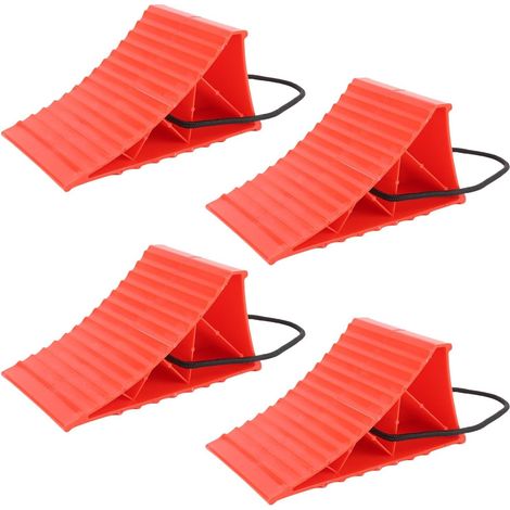 Cales de Roue Robustes 2 Pièces, Bouchon de Pneu en Plastique Dur, Cales de Roue à Corde Antidérapante pour Camping-Car, Camping, Voiture, Remorque, Camion et Fourgonnette (Rouge) (1/4)