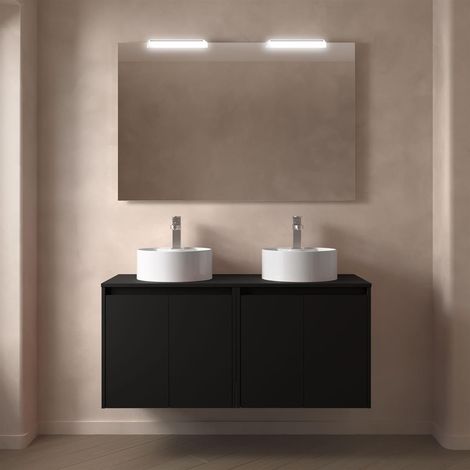Badezimmermöbel NOJA 1400 4 Türen BLACK SATIN + Waschtisch-Platte (1/2)