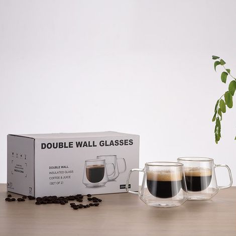 Lot de 2 tasses à eau en verre, multifonctionnelles, grande capacité, transparentes et sûres, à double paroi pour la maison (1/5)