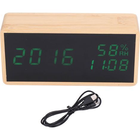 Elektronischer Wecker mit Temperatur- und Feuchtigkeitssensor, sprachgesteuerte LED-Digitaluhr (1/5)