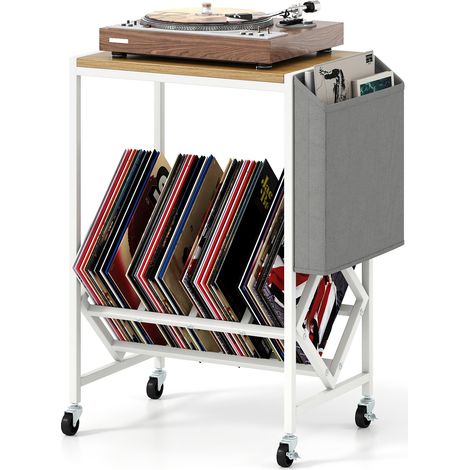 COSTWAY Rolling Record Player Stand Turntable Stand with Vinyl Storage-Natural (1/5)
