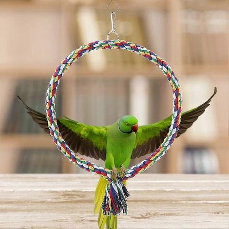 Perchoir circulaire en corde pour perroquet, support, balançoire, jouet à mâcher, accessoire de décoration pour cage à oiseaux (petit modèle) (1/2)