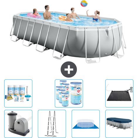 Piscine Intex Oval Prism Frame - 610 x 305 x 122 cm - Grise - Comprend des Accessoires CB44 (1/4)