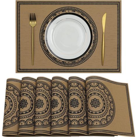 Lot de 6 Sets de Table en PVC 30x44cm Set de Table Rectangulaire Lavable Résiste à la Chaleur Napperon de Table Facile à Nettoyer pour Table à Manger Cuisine Restaurant (1/5)