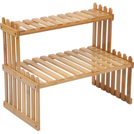 2 Couches d'étagères de Plantes en Bambou, Support de Plantes de Table, Support de Table réglable, Échelle de Bureau, Décoration, Rack de Table, étagères de Cuisine (1/5)
