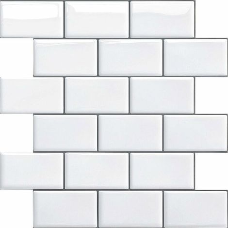 Credence Adhesive for Kitchen Bathroom, Faux Tile Adhesive Wall White Credence Kitchen Adhesive, Waterproof Metro 3D Tile PVC Adhesive Mural, 4 Pieces (Black, 4 Sheets) (1/5)