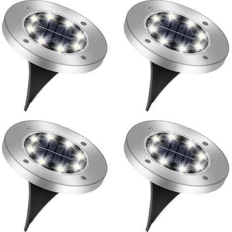 4-delige set buitenverlichting op zonne-energie, 8 waterdichte LED IP44 grondspots op zonne-energie, inbouwspots op zonne-energie voor paden, tuinen en terrassen, 13,511,5 cm. (1/5)