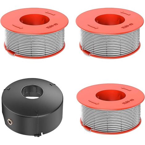 4 teiliges Set 3 Spulen + 1 Schutzkappe passend für Bosch Trimmerfaden F016800175 Ersatz Rasentrimmerfaden, Schutzkappe F016L71088, Durchmesser 1 (1/5)