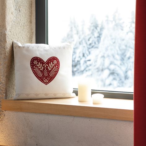 Coussin jacquard avec motif cœur montagne Rouge 45x45 cm
