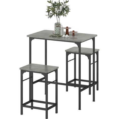 Set Tavolo Bar con 2 Sgabelli Grigio Effetto Legno per Cucina e Sala da Pranzo (1/5)