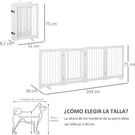 Blanc 204x36x75 cm - Barrière de sécurité pliante en bois pour chiens pour escaliers et portes doté de support debout (1/4)