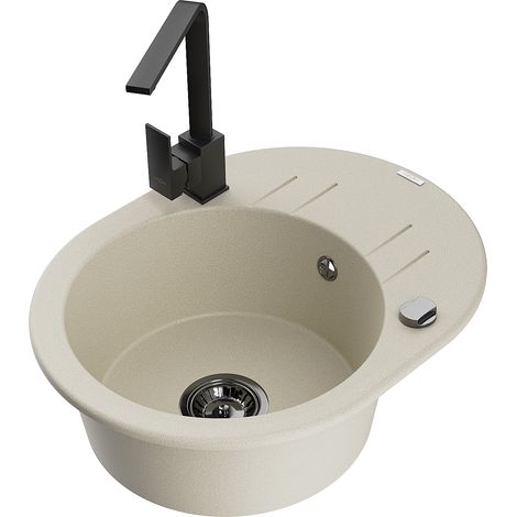Mexen Kevin lavello in granito 1-vasca con sgocciolatoio e rubinetto cucina Rita, beige - 6517-69-670300-70 (1/5)