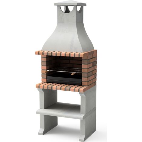 MOVELAR - Barbecue préfabriqué à bois et charbon de bois Modèle RAGUSA (Gris / Terre cuite - 76 x 58 x 207 cm) REF : M00893 - Usage Extérieur