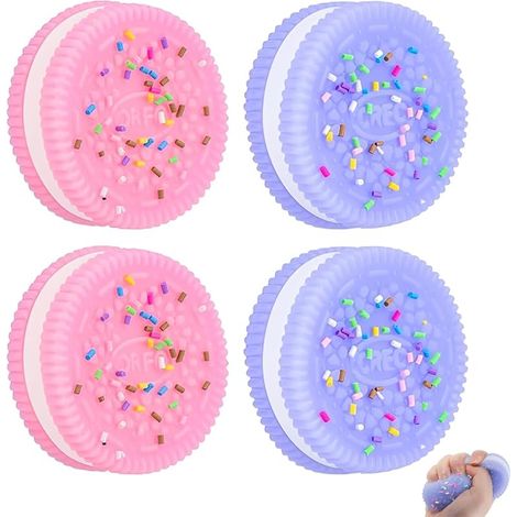 Lot De 4 Jouets Anti-Stress, Squishy À Écraser, Ultra Doux Décompression Anti-Stress En 2 Rose + 2 Violet, 3.8Cm Longueur 1Cm Hauteur (1/5)