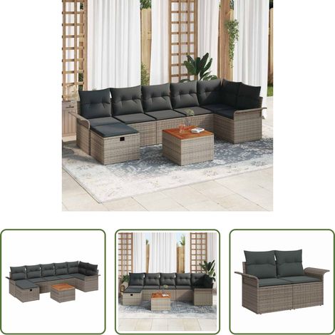 Gartentisch -  Gartensofa-set mit Kissen mit Speicher 8 pcs Grau Poly Rattan (1/5)