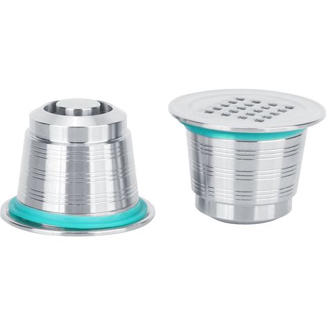 Lot de 2 capsules de café rechargeables en acier inoxydable avec kit de presse et marteau, compatibles avec les machines Nespresso. (1/5)