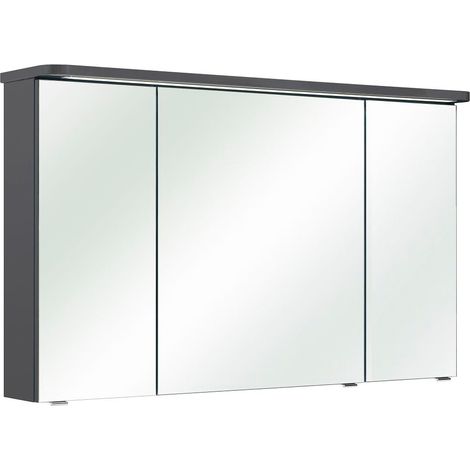 3-türiger Badezimmer Spiegelschrank FES-4005-66 Korpus Lack Quarzgrau, mit Steckdose & LED-Kranz - B/H/T: 120/72,2/17cm (1/3)