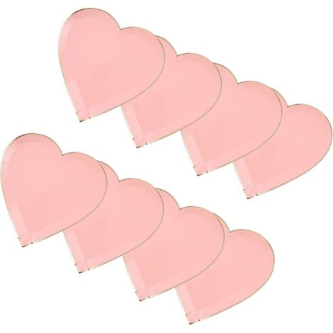 (8 pièces) Assiettes jetables en forme de cœur pour les mariages, la fête des mères, la Saint-Valentin, les décorations d'anniversaire et les plateaux de fruits roses. (1/5)