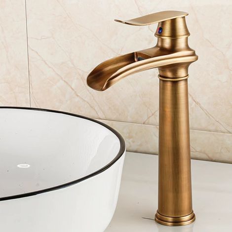 Robinet de lavabo tout cuivre de style antique, robinet de lavabo européen doré à poser ou à encastrer (1/3)