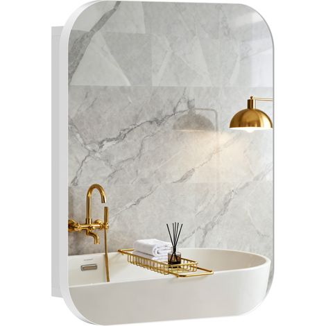 HOMCOM Wall Mounted Bathroom Cabinet with Mirror Adjustable Shelves White (1/5)