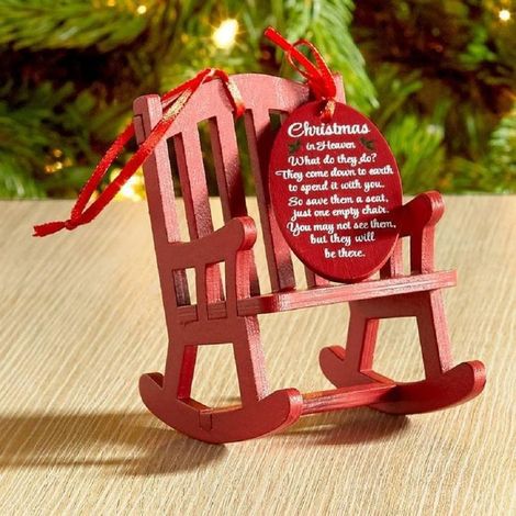 Ornements en bois du souvenir de Noël, chaise à bascule de Noël paradisiaque avec étiquette significative, pour commémorer les êtres chers, décorations suspendues de Noël au paradis (1/5)