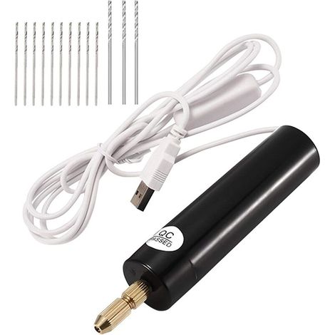 0,7-1,2 mm Mini-Harzbohrer, USB-Bohrer, Schmuckherstellungs-Schraubendreher-Set, enthält 13 Bohrer (schwarz).