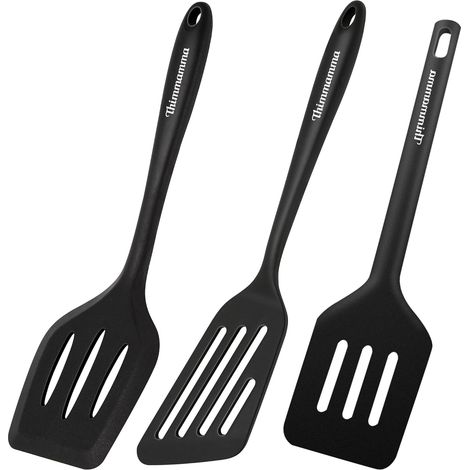 Lot de 3 spatules en plastique - Résistantes à la chaleur - Spatules fendues - Sans BPA - Passent au lave-vaisselle - Ustensiles de cuisine - Spatules antiadhésives pour la cuisine, la pâtisserie, le (1/5)