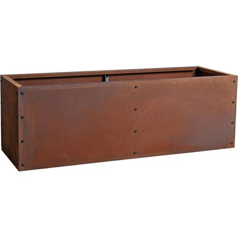 Estexo – Carré potager en acier Corten 120x40x40 cm – Sans fond pour stabilité accrue – Patine naturelle de rouille – Pour légumes et herbes