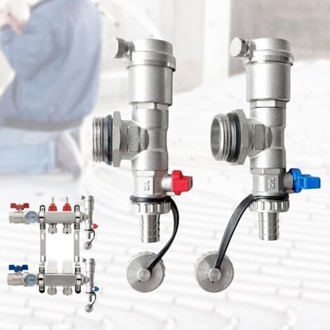 Kit de Purge Rapide 1" pour Collecteur de Circuit de Chauffage, Vanne de Purge et Robinet de Vidange pour Collecteur de Circuit de Chauffage Purgeur de Radiateur pour Collecteur (1/5)