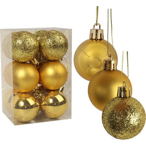 Set di 12 palline di plastica assortite color oro (1/5)