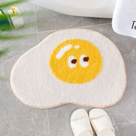 Tapis de salle de bain jaune – Tapis antidérapant en forme d'œuf, tapis de sol absorbant en microfibre lavable (style 2) (1/5)