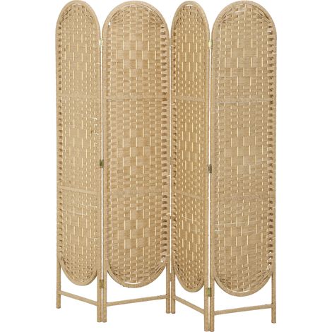 Biombo 4 panneaux 160x170 cm pliable naturel partie supérieure arquée fait main
